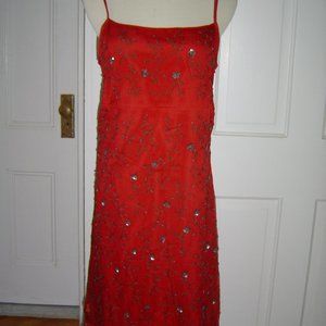 EXPRESS RED SILK BEADED EMBROIDERED SLIP DRESS 7 S